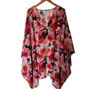 Swim 365 Poncho Floral Swim Cover Up‎ Plus size 24 Shark Bite Hem